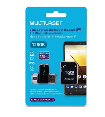 MicroSD Cartão de Memória - 128GB - Multilaser